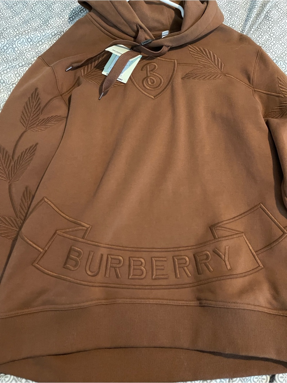 Burberry Men's Brown Embossed Logo Crewneck Hoodie